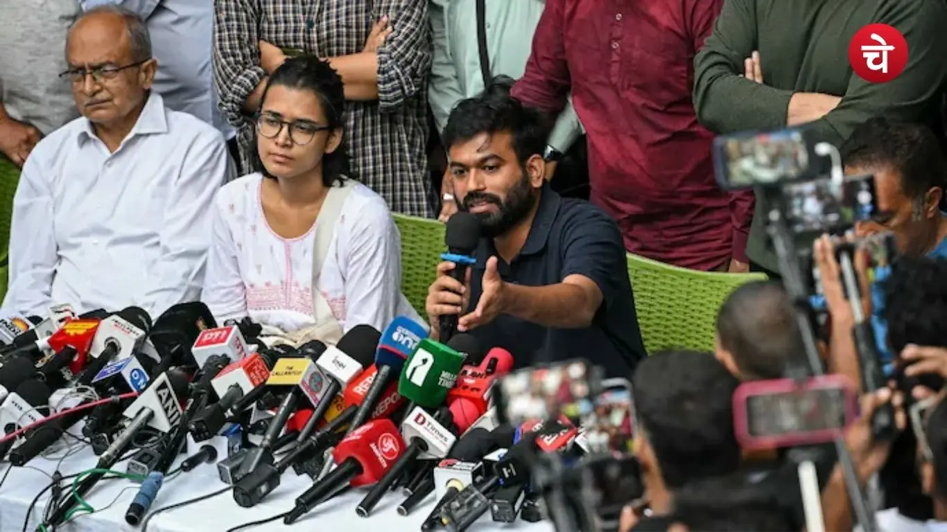 AISA national president Neha Bora addressing a press conference